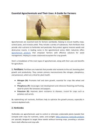 Essential Agrochemicals and Their Uses | NACL Industries Ltd