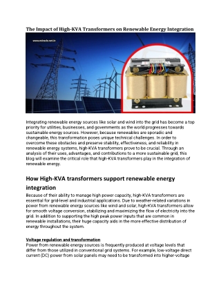 The Impact Of High-KVA Transformers On Renewable Energy Integration