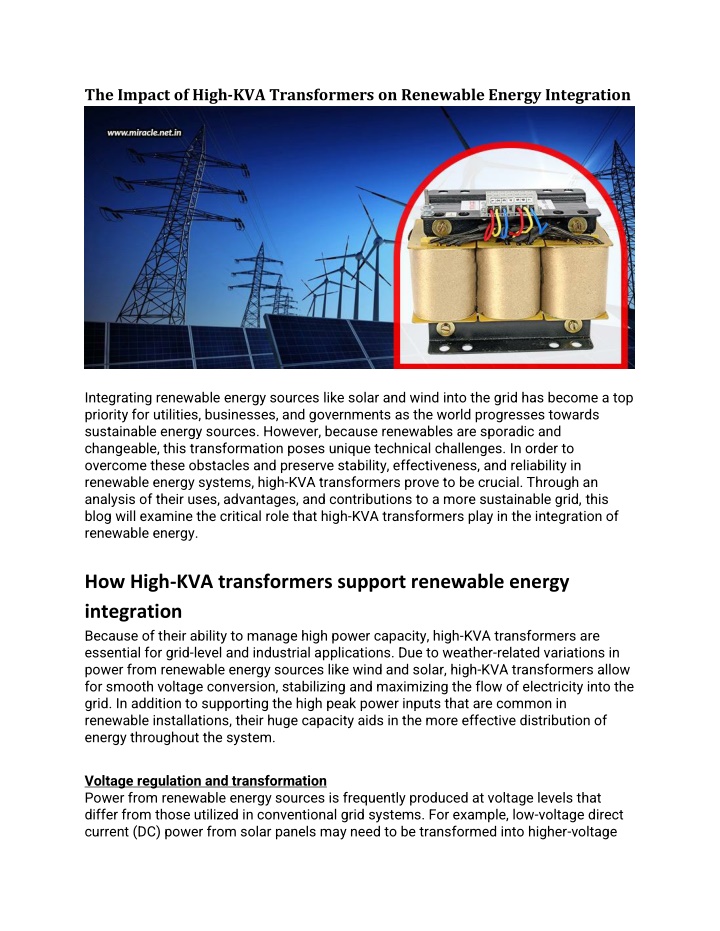 the impact of high kva transformers on renewable