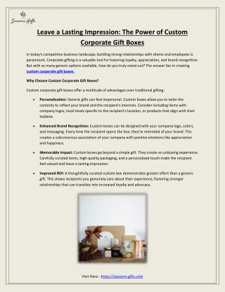 Leave a Lasting Impression -The Power of Custom Corporate Gift Boxes