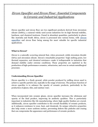 Zircon Opacifier and Zircon Flour: Essential Components in Ceramic and Industria