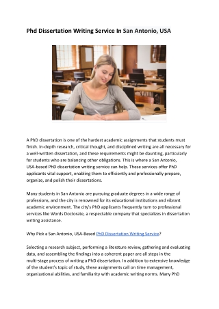 Phd Dissertation Writing Service In San Antonio, USA