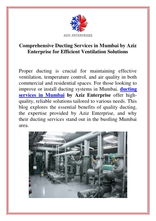 Comprehensive Ducting Services in Mumbai by Aziz Enterprise for Efficient Ventilation Solutions