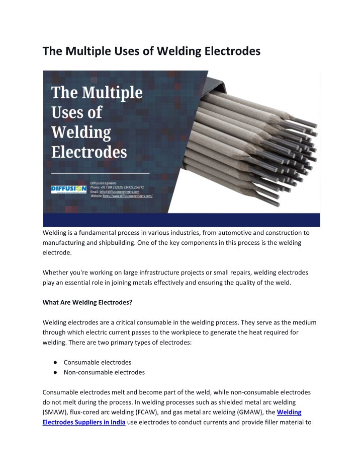 the multiple uses of welding electrodes