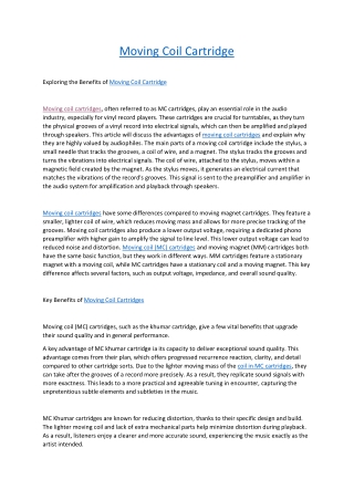 Exploring the Benefits of Moving Coil Cartridge