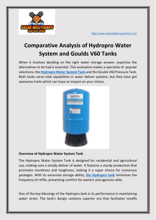 Comparative Analysis of Hydropro Water System and Goulds V60 Tanks