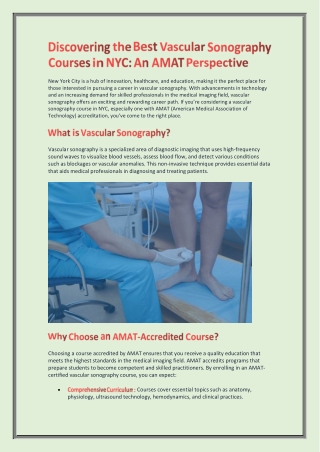 Discovering the Best Vascular Sonography Courses in NYC; An AMAT Perspective