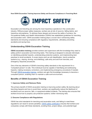 How OSHA Excavation Training Improves Safety and Ensures Compliance in Trenching Work - Impactsafety