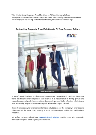 title customizing corporate travel solutions