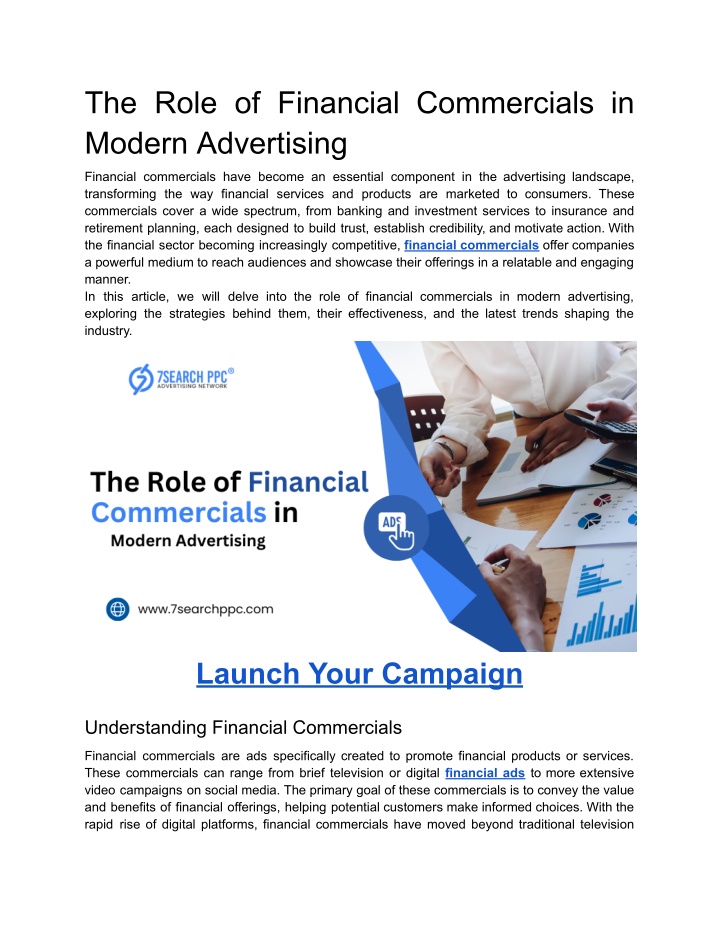 the role of financial commercials in modern