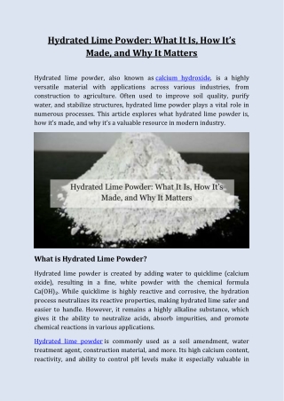 Hydrated Lime Powder What It Is How Its Made and Why It Matters