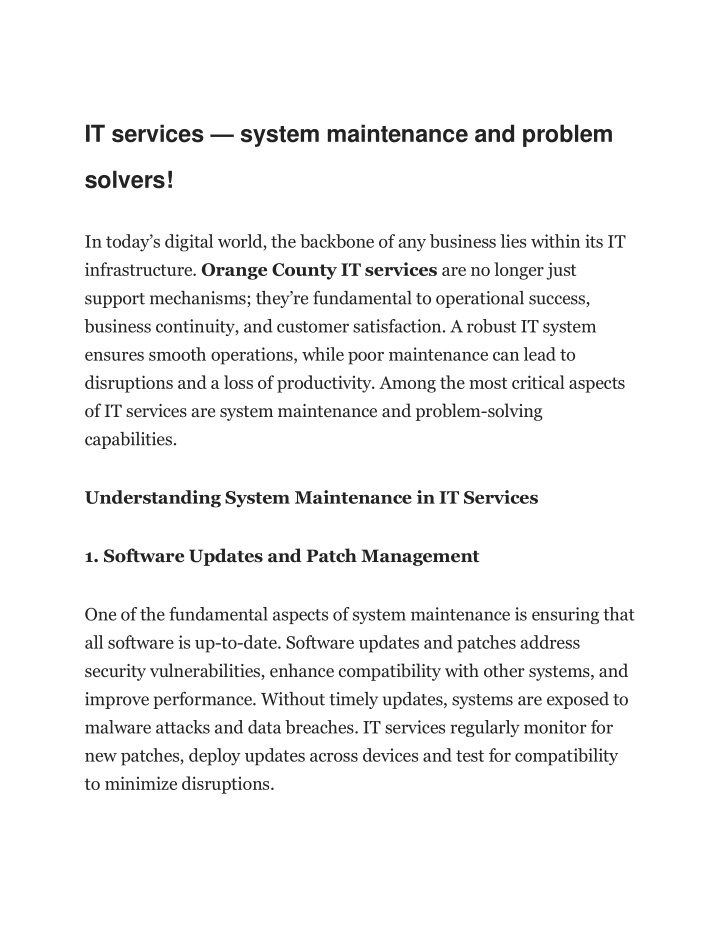 it services system maintenance and problem