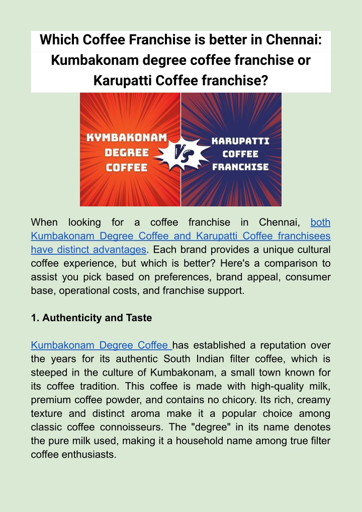 which coffee franchise is better in chennai