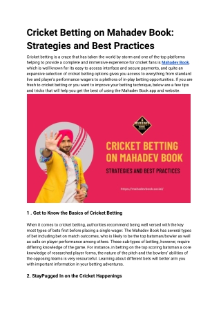 Cricket Betting on Mahadev Book_ Strategies and Best Practices
