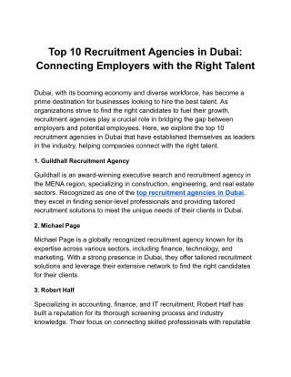 Top 10 Recruitment Agencies in Dubai: Your Partner in Talent Acquisition