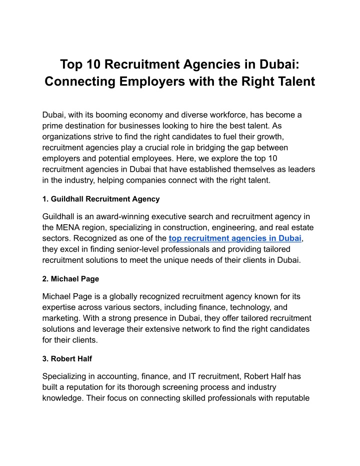 top 10 recruitment agencies in dubai connecting