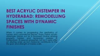 Best Acrylic Distemper in Hyderabad - Remodelling Spaces with Dynamic Finishes