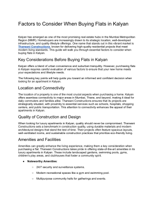 Factors to Consider When Buying Flats in Kalyan