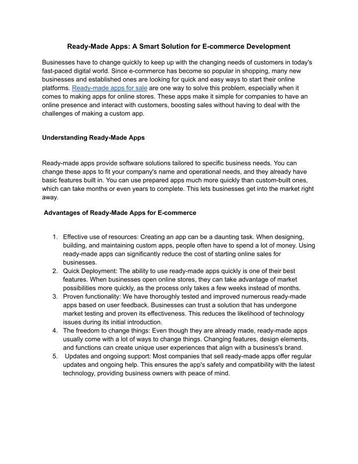 ready made apps a smart solution for e commerce
