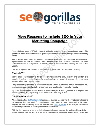 More Reasons to Include SEO in Your Marketing Campaign