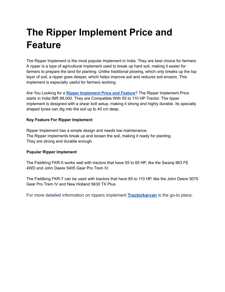 the ripper implement price and feature