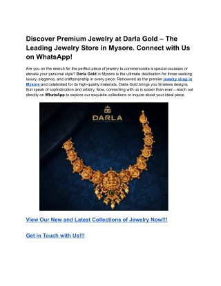 Discover Premium Jewelry at Darla Gold – The Leading Jewelry Store in Mysore