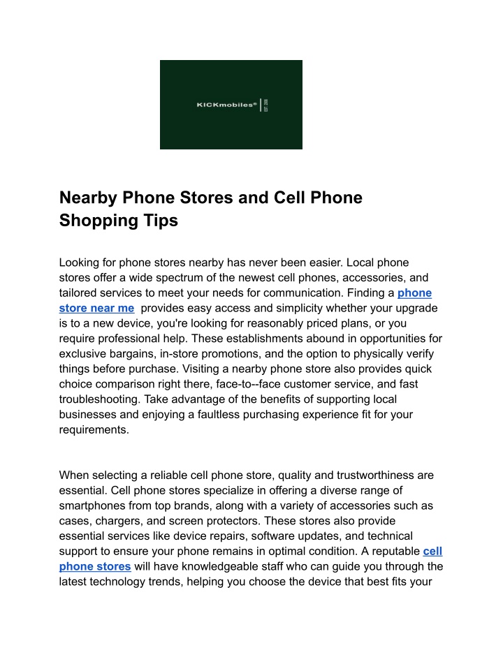 nearby phone stores and cell phone shopping tips