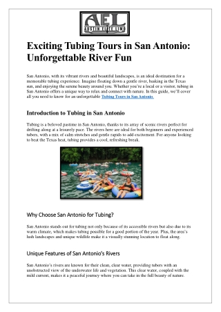 Exciting Tubing Tours in San Antonio: Unforgettable River Fun