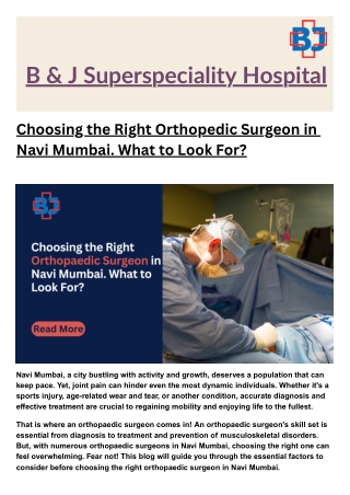 Choosing the Right Orthopaedic Surgeon in Navi Mumbai. What to Look For?
