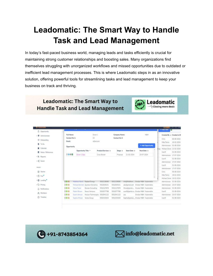 leadomatic the smart way to handle task and lead