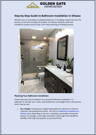 Step-by-Step Guide to Bathroom Installation in Ottawa