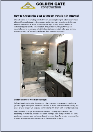 How to Choose the Best Bathroom Installers in Ottawa?