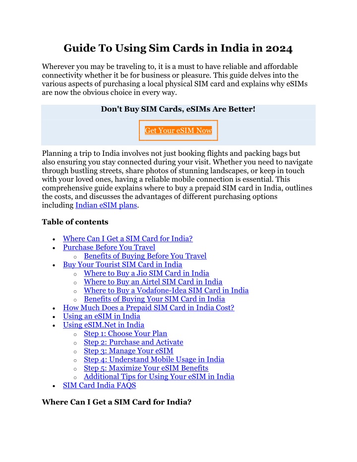 PPT Guide To Using Sim Cards in India in 2024 PowerPoint Presentation
