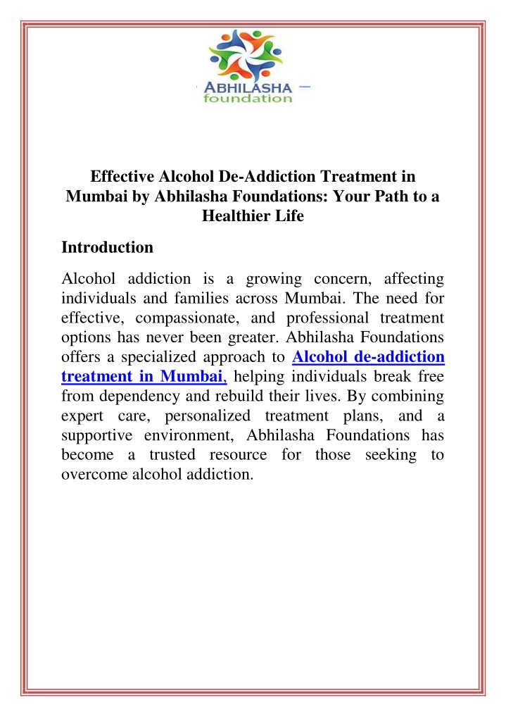 effective alcohol de addiction treatment