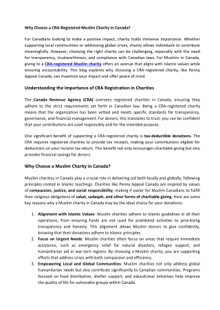 Why Choose a CRA-Registered Muslim Charity in Canada
