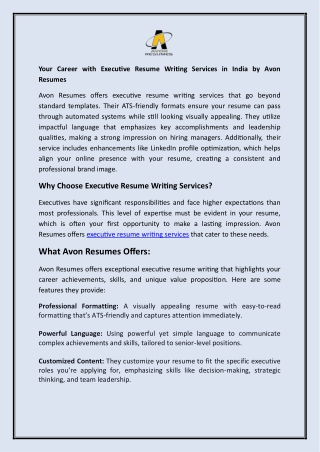 Your Career with Executive Resume Writing Services in India by Avon Resumes