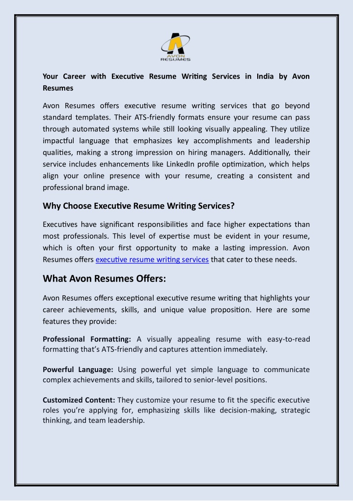 your career with executive resume writing