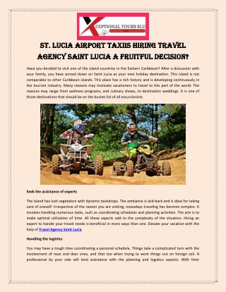 St. Lucia Airport TaxiIs Hiring Travel Agency Saint Lucia A Fruitful Decision