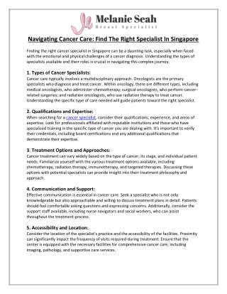 Navigating Cancer Care Find the Right Specialist in Singapore