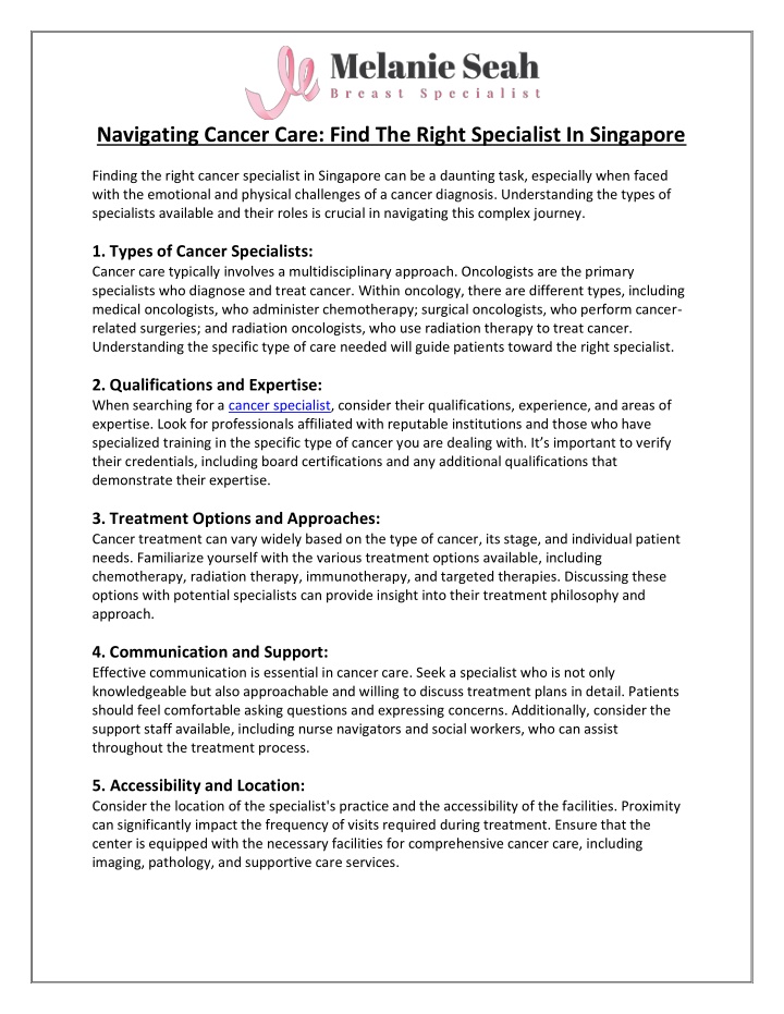 navigating cancer care find the right specialist