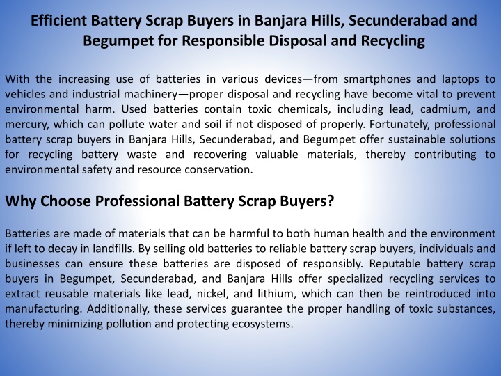 efficient battery scrap buyers in banjara hills