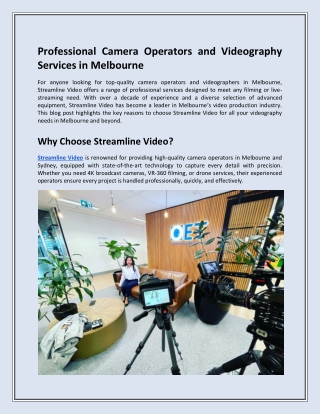 Professional Camera Operators and Videography Services in Melbourne