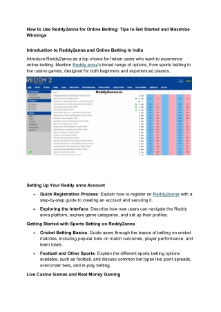 How to Use Reddy2anna for Online Betting Tips to Get Started and Maximize Winnings