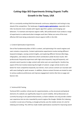 Cutting-Edge SEO Experiments Driving Organic Traffic Growth in the Texas, USA