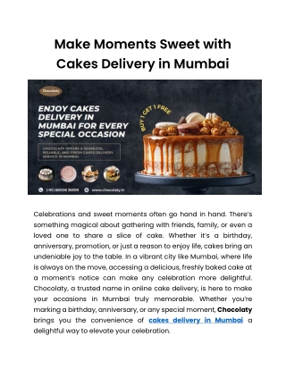 Cakes Delivery in Mumbai - Freshly Baked Delights to Your Door
