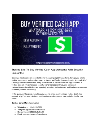 Trusted Site To Buy Verified Cash App Accounts With Security Guarantee