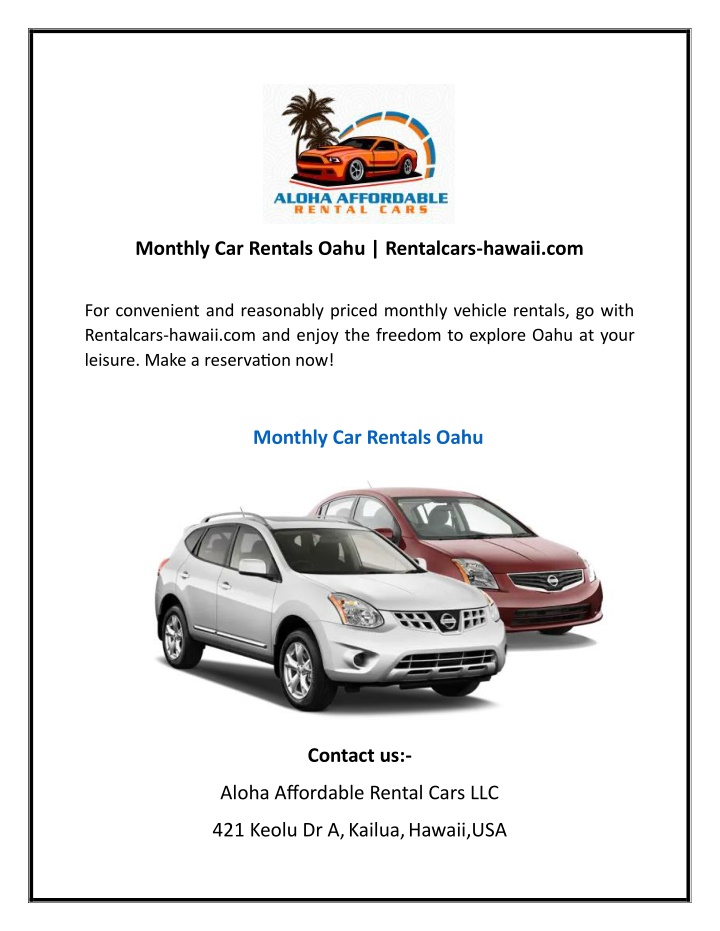 monthly car rentals oahu rentalcars hawaii com