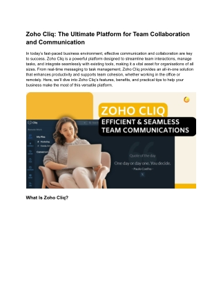 Zoho Cliq: The Ultimate Platform for Team Collaboration and Communication