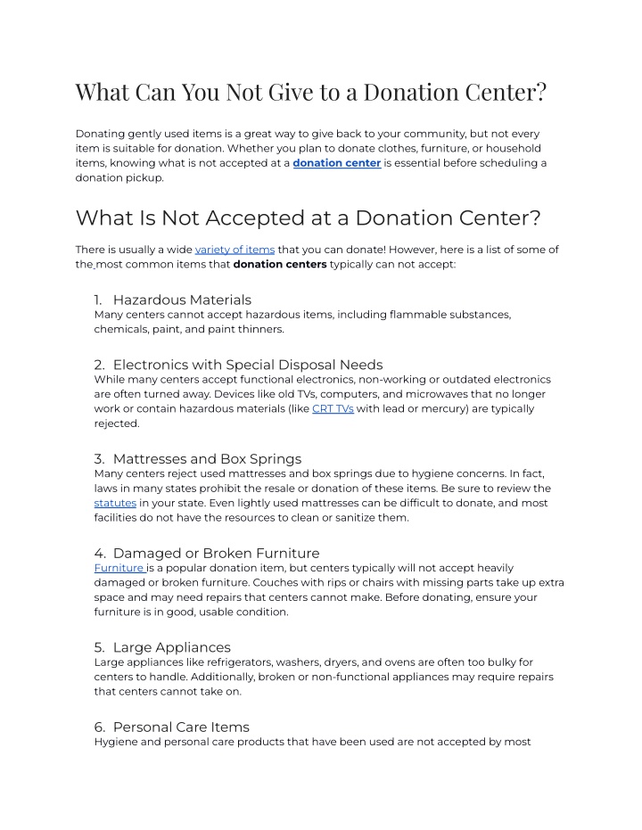 what can you not give to a donation center