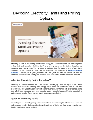 Decoding Electricity Tariffs and Pricing Options